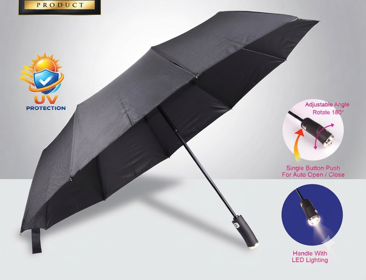 AUTOMATIC FOLDABLE UMBRELLA WITH LED LIGHT